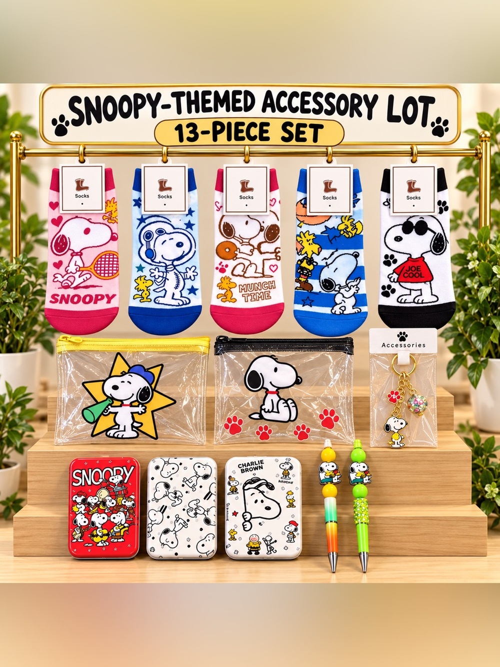 Snoopy-Themed Kids Accessories Set - Pink, Blue, White, Black